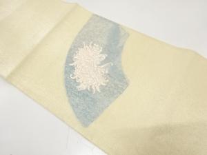 アンティーク　紗　銀通し　地紙に菊模様織り出し袋帯（材料）